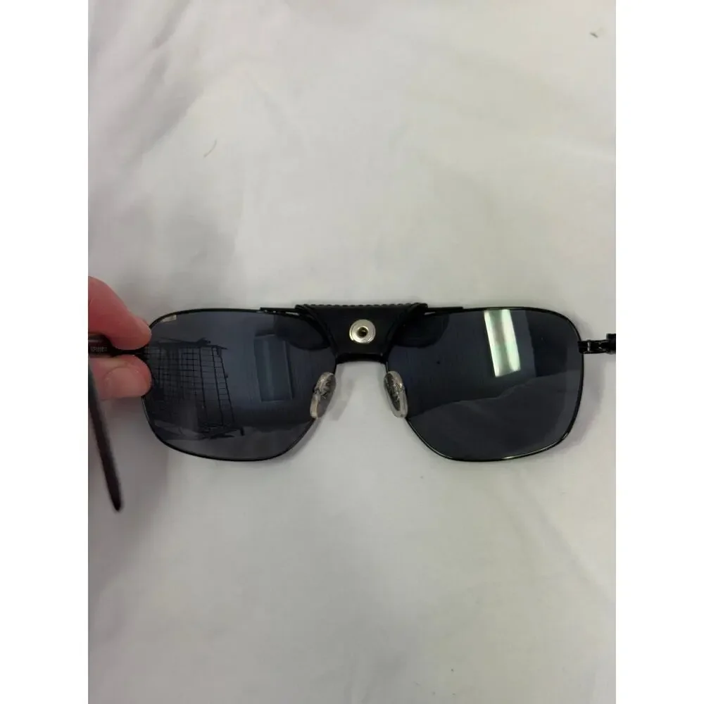 Nautica Black Metal Aviator Explorer Sunglass Polarized Leather Arms GS